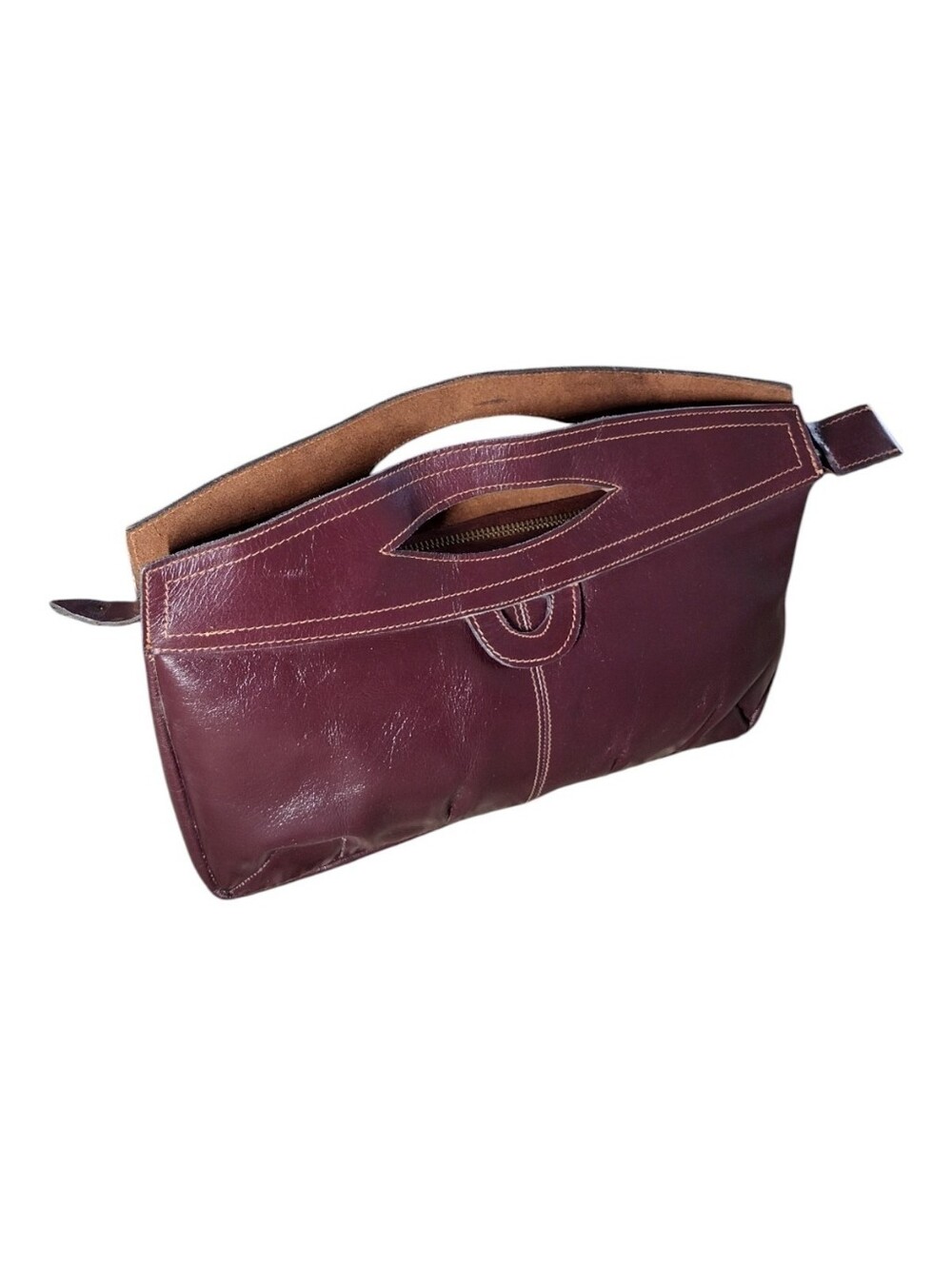 Vintage Burgundy Leather Top-Handle Clutch